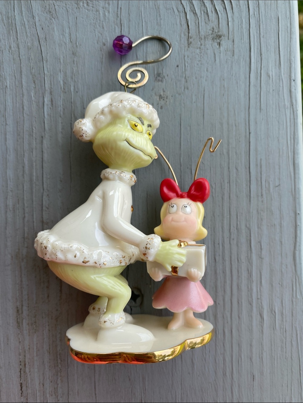 Lenox Grinch & Cindy Lou Who Ornament in White, Green, Pink & Red